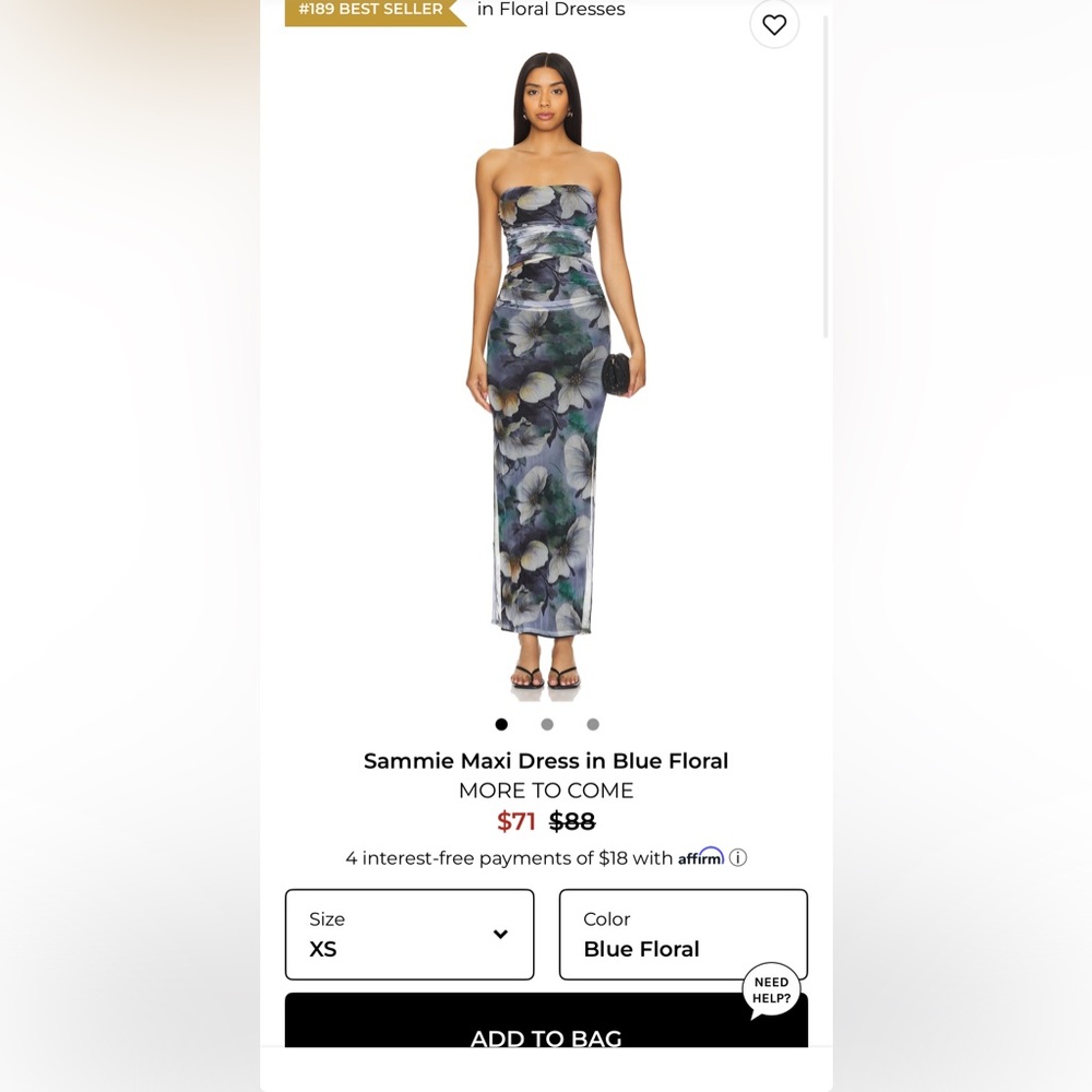 NWOT | XS | Strapless Blue Floral Maxi Dress | Revolve | More to Come